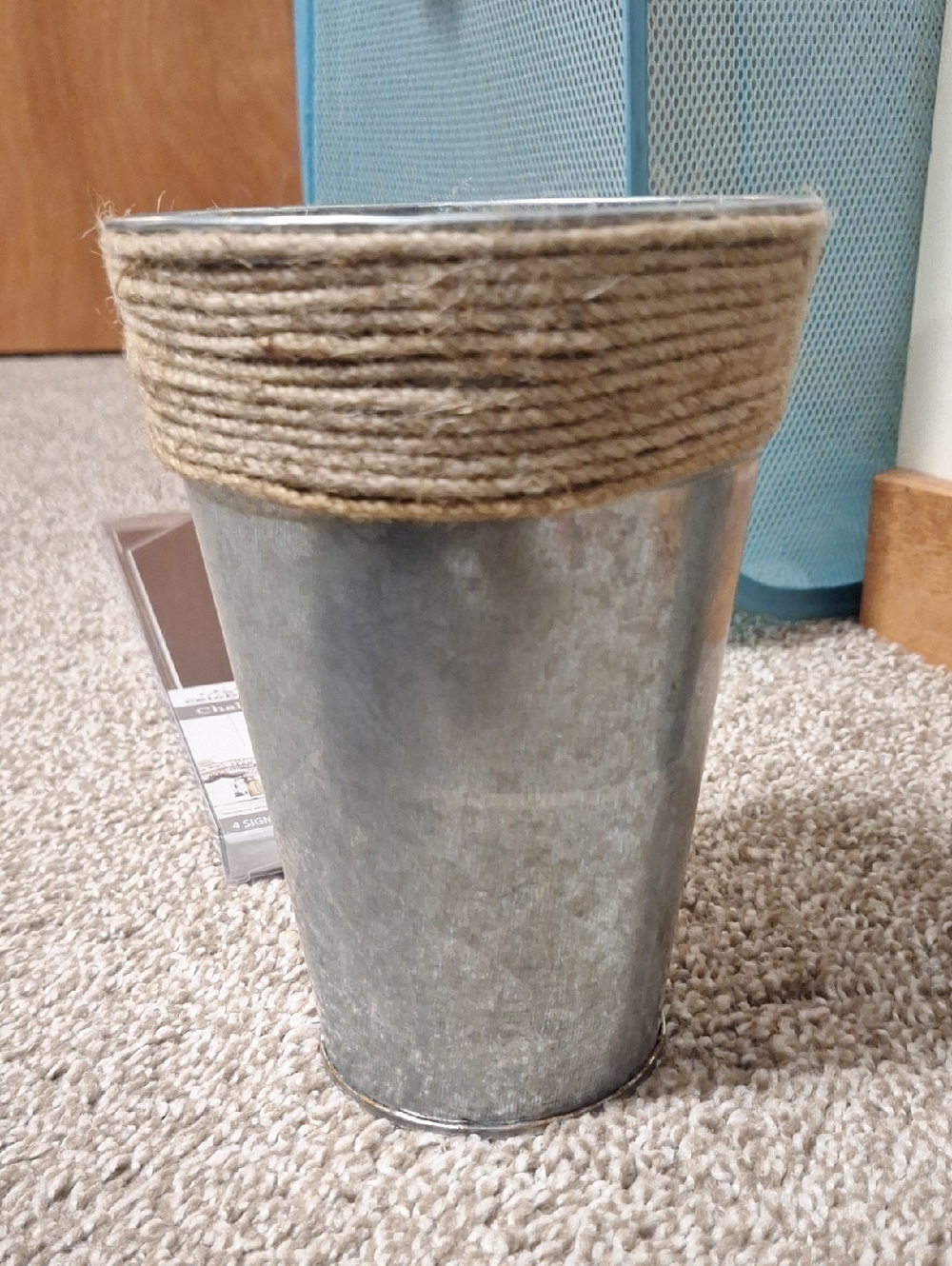 Rustic Metal Tapered Planter with Natural Twine Accent